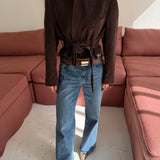 Belted blazer in brown corduroy