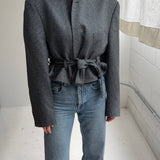 Belted blazer in speckered bright blue