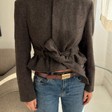 Structured plaid brown belted blazer