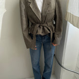 Houndstooth belted blazer in wool