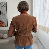 Double belted blazer in corduroy caramel