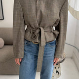 Belted blazer in Plaid with hints of blue
