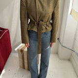 Belted blazer in Yellow houndstooth