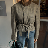 Houndstooth belted blazer in wool