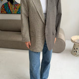 Contrasted blazer in brown pinstriped and yellow texture (Express shipping)