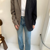 Checkered grey and dark wool contrasted blazer