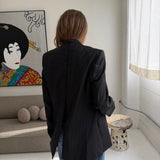Black with white stripes button back blazer