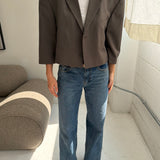 Cropped boxy blazer in olive green