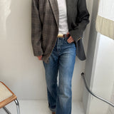 Contrasted blazer in grey herringbone and plaid