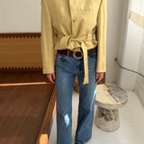 Pale Yellow checkered belted blazer (Ready to ship)