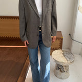 Contrasted blazer in herringbone warm grey and houndstooth (Express shipping)