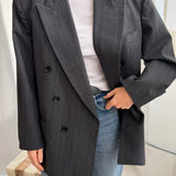 Grey pinstriped double-breasted Button back blazer