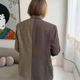 Contrasted blazer in brown Speckered and yellow houndstooth (Express shipping)