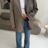Contrasted blazer in brown pinstriped and yellow texture (Express shipping)