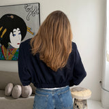 Bomber jacket in Navy blue cashmere