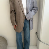 Contrasted blazer in plaid brown and checkered blue