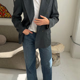 Solid green double-breasted button back blazer