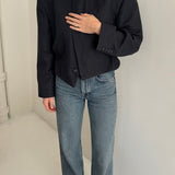 Dark blue speckered cinched cropped blazer