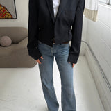 Black pinstriped Cinched waist cropped blazer