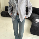 Blue striped and white striped contrasted shirt