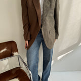 Contrasted blazer in brown herringbone and houndstooth