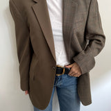 Brown solid and houndstooth contrasted blazer