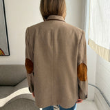 Thick wool beige blazer with elbow patches