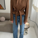 Belted blazer in brown checkered