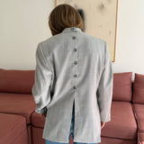 Button back blazer in light grey plaid