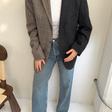 Checkered grey and dark wool contrasted blazer