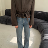 Plaid brown belted blazer