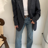 Dark blue and grey tweed contrasted blazer