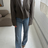 Cinched waist cropped blazer in khaki
