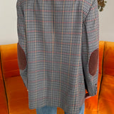 Stunning plaid blue blazer with suede elbow patches