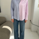 Pink striped and white with blue stripes contrasted shirt
