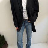 Contrasted blazer in black solid and pinstriped