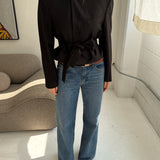 Brown Pinstriped belted blazer