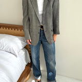 Grey plaid silk contrasted blazer