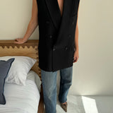 Dark blue pinstriped double breasted vest
