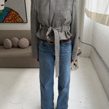 Belted blazer in White and blue checkered