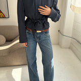 Belted blazer in Checkered blue