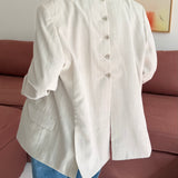 Button back blazer in cream pinstriped