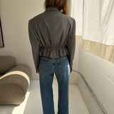 Cinched waist cropped blazer in solid grey