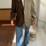 Contrasted blazer in brown checkered and houndstooth (Express shipping)