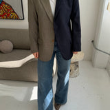 Contrasted blazer in navy blue and beige with blue checkers (Express shipping)