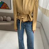 Belted blazer in Yellow lightly checkered