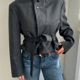 Belted blazer in grey speckered