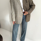 Grey plaid and houndstooth contrasted blazer