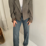 Silk pale grey cinched cropped blazer