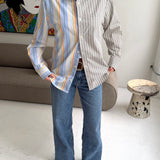 Brown/green striped and multicolor striped contrasted shirt